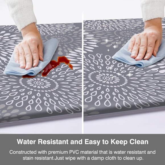 Cushioned Anti-Fatigue Kitchen Mats Set - Waterproof Non-Slip & Stylish Grey - Picture 6 of 7